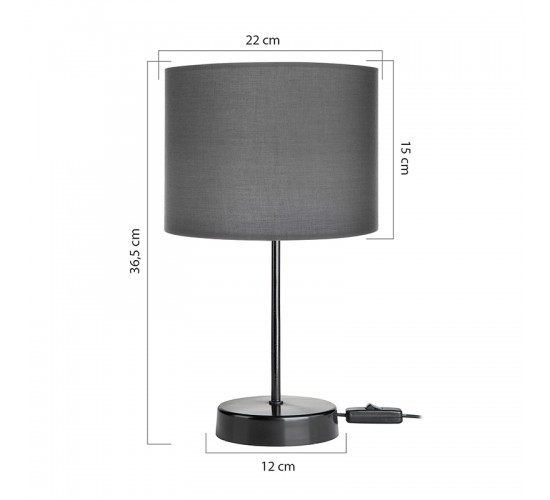 Επιτραπέζιο φωτιστικό PWL-1183 Ε27 ανθρακί-μαύρο Φ22x36.5εκ Υλικό: METAL - FABRIC 147-000098