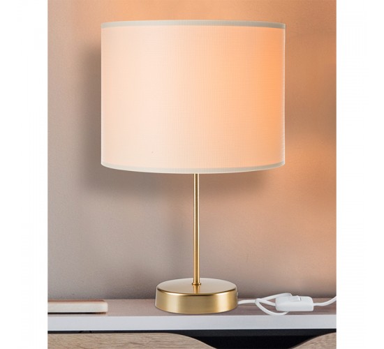 Επιτραπέζιο φωτιστικό PWL-1183 Ε27 κρεμ-χρυσό Φ22x36.5εκ Υλικό: METAL - FABRIC 147-000100