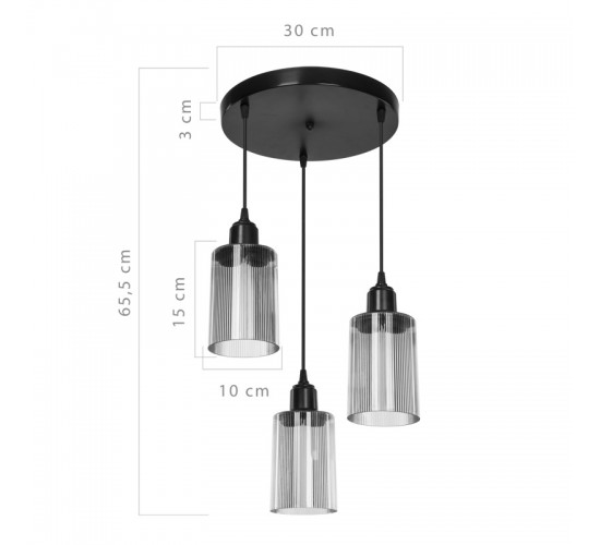 Φωτιστικό οροφής τρίφωτο PWL-1195 Ε27 μαύρο-amber Φ30x80εκ Υλικό: METAL 147-000121