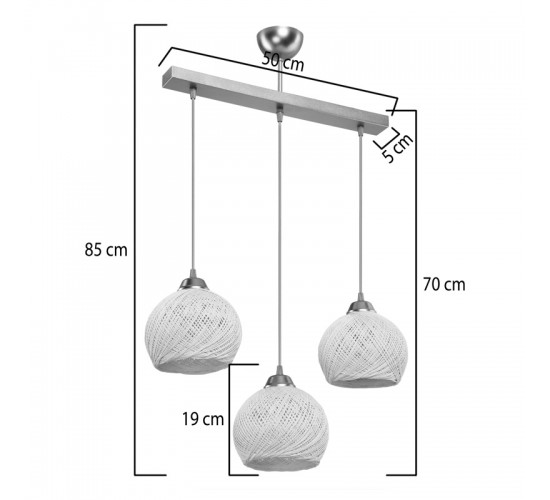 Φωτιστικό οροφής τρίφωτο PWL-0973 II Ε27 χρυσό 50x18x85εκ Υλικό: PLASTIC & ROPE 147-000186