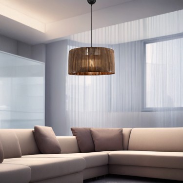 Φωτιστικό οροφής μονόφωτο Lambu Ε27 σε καφέ απόχρωση Φ40x20εκ Υλικό: paper rope 147-000191