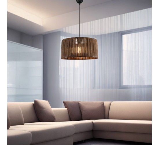 Φωτιστικό οροφής μονόφωτο Lambu Ε27 σε καφέ απόχρωση Φ40x20εκ Υλικό: paper rope 147-000191