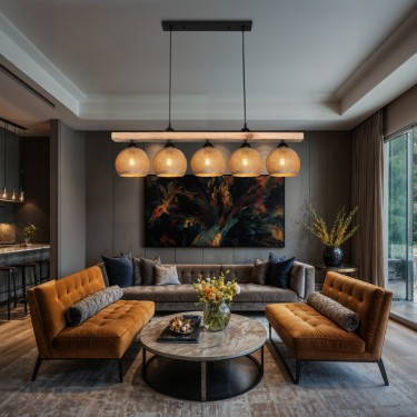 Φωτιστικό οροφής πεντάφωτο Salote Ε27 σε καφέ-φυσική απόχρωση 100x18x24εκ Υλικό: WOOD & ROPE 147-000197