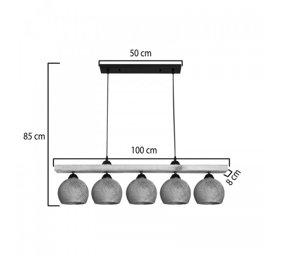 Φωτιστικό οροφής πεντάφωτο Salote Ε27 σε καφέ-φυσική απόχρωση 100x18x24εκ Υλικό: WOOD & ROPE 147-000197