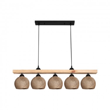 Φωτιστικό οροφής πεντάφωτο Salote Ε27 σε καφέ-φυσική απόχρωση 100x18x24εκ Υλικό: WOOD & ROPE 147-000197