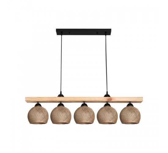 Φωτιστικό οροφής πεντάφωτο Salote Ε27 σε καφέ-φυσική απόχρωση 100x18x24εκ Υλικό: WOOD & ROPE 147-000197