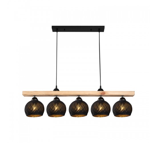 Φωτιστικό οροφής πεντάφωτο Salote Ε27 σε καφέ-μαύρη απόχρωση 100x18x24εκ Υλικό: WOOD & ROPE 147-000198