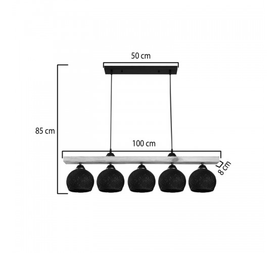 Φωτιστικό οροφής πεντάφωτο Salote Ε27 σε καφέ-μαύρη απόχρωση 100x18x24εκ Υλικό: WOOD & ROPE 147-000198