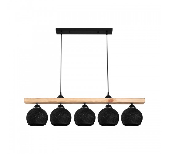 Φωτιστικό οροφής πεντάφωτο Salote Ε27 σε καφέ-μαύρη απόχρωση 100x18x24εκ Υλικό: WOOD & ROPE 147-000198