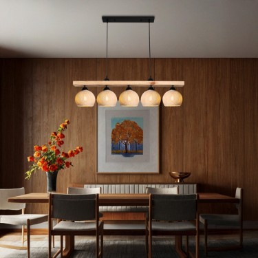 Φωτιστικό οροφής πεντάφωτο Salote Ε27 σε καφέ-κρέμα απόχρωση 100x18x24εκ Υλικό: WOOD & ROPE 147-000199