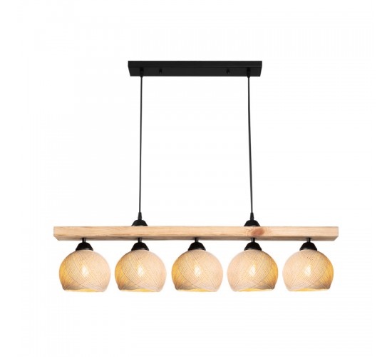 Φωτιστικό οροφής πεντάφωτο Salote Ε27 σε καφέ-κρέμα απόχρωση 100x18x24εκ Υλικό: WOOD & ROPE 147-000199