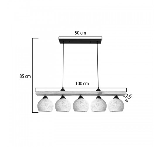 Φωτιστικό οροφής πεντάφωτο Salote Ε27 σε καφέ-κρέμα απόχρωση 100x18x24εκ Υλικό: WOOD & ROPE 147-000199