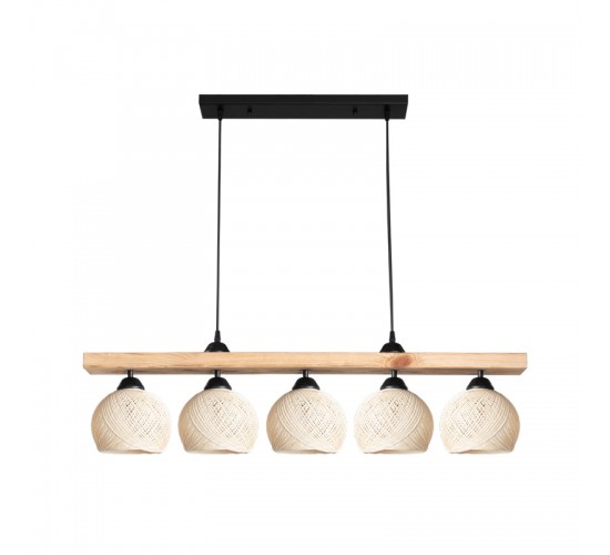 Φωτιστικό οροφής πεντάφωτο Salote Ε27 σε καφέ-κρέμα απόχρωση 100x18x24εκ Υλικό: WOOD & ROPE 147-000199