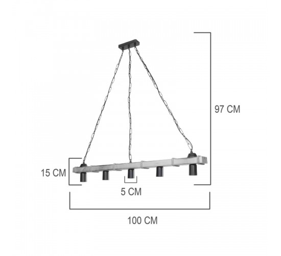 Φωτιστικό οροφής πεντάφωτο Lagoon Ε27 σε καφέ απόχρωση 100x8.5x10.5εκ Υλικό: WOOD 147-000202