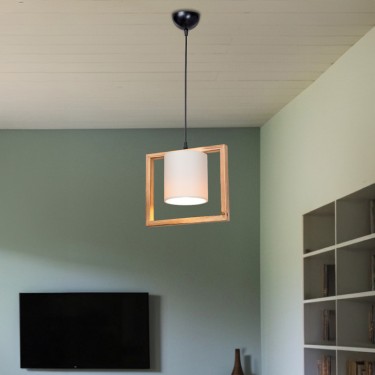 Φωτιστικό οροφής μονόφωτο Sereda Ε27 σε καφέ-cream απόχρωση 28x14x27εκ Υλικό: WOOD & PVC FABRIC 147-000203