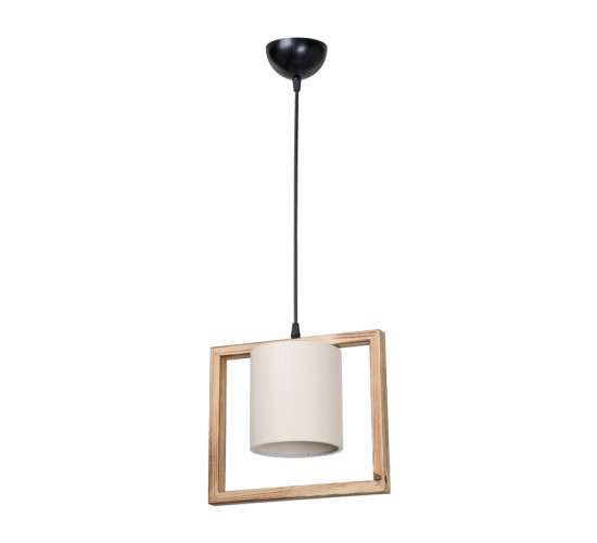 Φωτιστικό οροφής μονόφωτο Sereda Ε27 σε καφέ-cream απόχρωση 28x14x27εκ Υλικό: WOOD & PVC FABRIC 147-000203