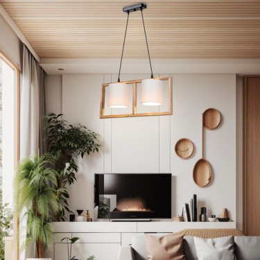 Φωτιστικό οροφής δίφωτο Sereda I Ε14 σε καφέ-cream απόχρωση 54x14x27εκ Υλικό: WOOD & PVC FABRIC 147-000204