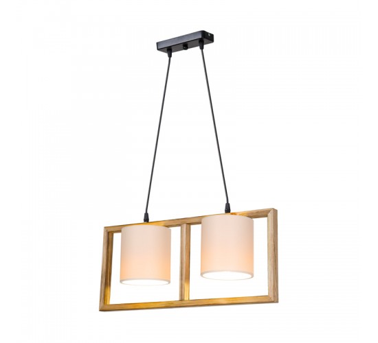 Φωτιστικό οροφής δίφωτο Sereda I Ε14 σε καφέ-cream απόχρωση 54x14x27εκ Υλικό: WOOD & PVC FABRIC 147-000204