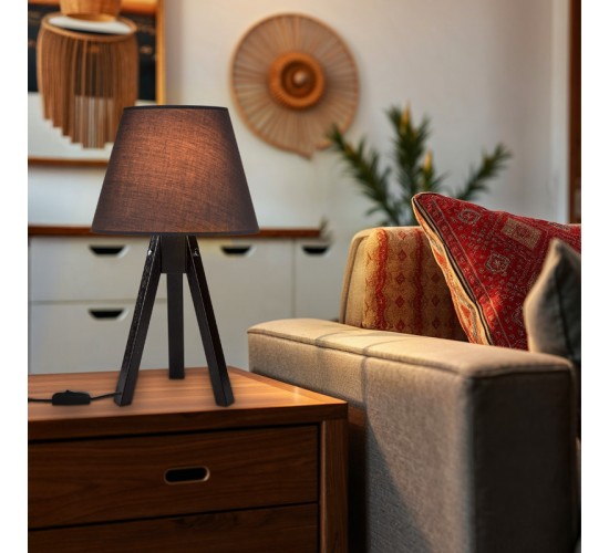 Επιτραπέζιο φωτιστικό Adeck Ε27 σε καφέ-γκρι απόχρωση Φ25x45εκ Υλικό: WOOD - FABRIC 147-000209