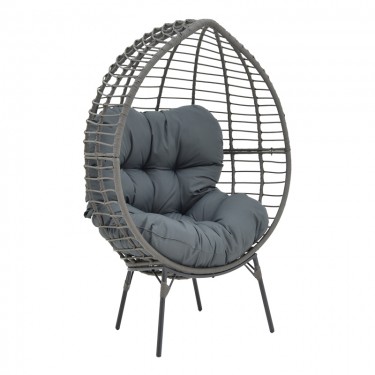 Πολυθρόνα Nestie wicker rattan γκρι-μεταλλικό γκρι πόδι-γκρι μαξιλάρι 102x80x155εκ Υλικό: METAL-FABRIC-WICKER 152-000020