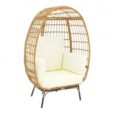 Πολυθρόνα Frox wicker rattan φυσικό-μεταλλικό φυσικό-μαύρο πόδι-μπεζ μαξιλάρι 96x76x145εκ Υλικό: METAL-FABRIC-WICKER 152-000021