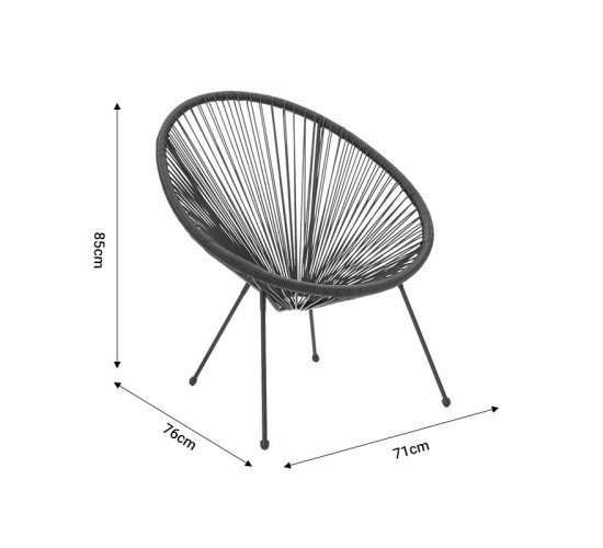 Πολυθρόνα κήπου Acapulco μαύρο μέταλλο-pe μαύρο 71x76x85εκ Υλικό: PE RATTAN-MEYAL 152-000036