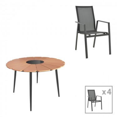 Τραπεζαρία Pinap-Dashiell σετ 5τεμ μαύρο αλουμίνιο και plywood σε φυσική απόχρωση Φ110x74εκ Υλικό: PLYWOOD - ALUMINUM - TEXTILENE 152-000100