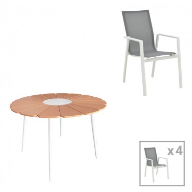 Τραπεζαρία Pinap-Dashiell σετ 5τεμ λευκό αλουμίνιο και plywood σε φυσική απόχρωση Φ110x74εκ Υλικό: PLYWOOD - ALUMINUM - TEXTILENE 152-000101