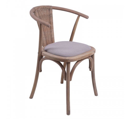 Καρέκλα Dourel ύφασμα γκρι-rattan πόδι φυσικό Υλικό: Elm wood  rattan back fabric seat 167-000012