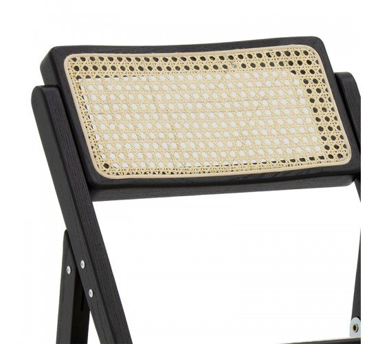 Καρέκλα Yoko πτυσσόμενη μπεζ pvc rattan-μαύρο πόδι Υλικό: Elm wood cane back cane seat 167-000015