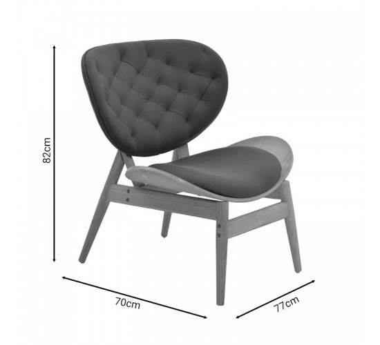 Πολυθρόνα relax Udalle μασίφ ξύλο καρυδί-PU μάυρο 77x70x82εκ Υλικό: WOOD-PU 167-000016