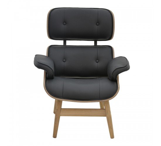 Πολυθρόνα relax Mirto μασίφ ξύλο καρυδί -PU μαύρο 80x80x96.5εκ Υλικό: ELM WOOD - PU 167-000017
