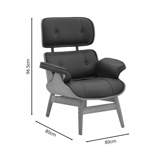 Πολυθρόνα relax Mirto μασίφ ξύλο καρυδί -PU μαύρο 80x80x96.5εκ Υλικό: ELM WOOD - PU 167-000017