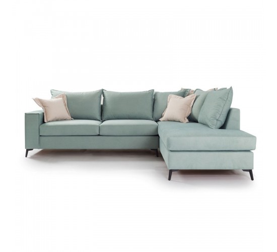 Γωνιακός καναπές αριστερή γωνία Romantic pakoworld ύφασμα ciel-cream 290x235x95εκ