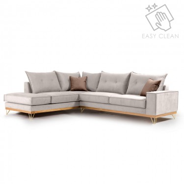 Γωνιακός καναπές δεξιά γωνία Luxury II ύφασμα cream-mocha 290x235x95εκ Υλικό: FABRIC 168-000016