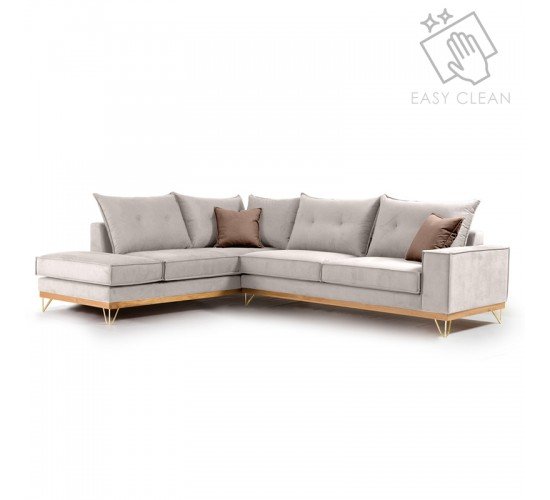 Γωνιακός καναπές δεξιά γωνία Luxury II pakoworld ύφασμα cream-mocha 290x235x90εκ