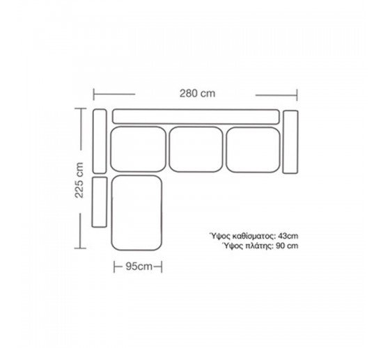 Γωνιακός καναπές δεξιά γωνία Boston pakoworld ύφασμα elephant-ciel 280x225x90εκ