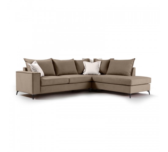 Γωνιακός καναπές αριστερή γωνία Romantic pakoworld ύφασμα mocha-cream 290x235x95εκ