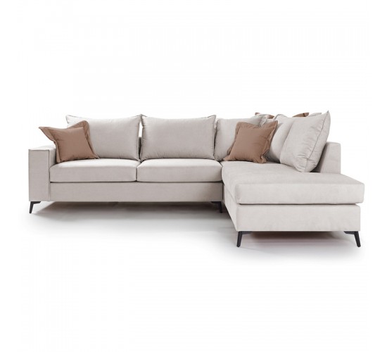 Γωνιακός καναπές αριστερή γωνία Romantic pakoworld ύφασμα cream-mocha 290x235x95εκ