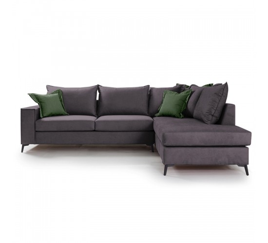 Γωνιακός καναπές αριστερή γωνία Romantic pakoworld ύφασμα ανθρακί-κυπαρισσί 290x235x95εκ