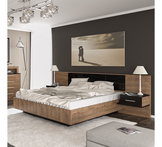 Κρεβάτι διπλό Romilly μαύρο gloss-καρυδί 160x200εκ Υλικό: CLIPBOARD WITH MELAMINE COATING - METAL 173-000012 Κρεβάτι διπλό Romilly μαύρο gloss-καρυδί 160x200εκ Υλικό: CLIPBOARD WITH MELAMINE COATING - METAL 173-000012