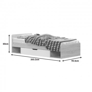 Κρεβάτι με συρτάρι Letto σε oak - λευκό απόχρωση 90x200εκ Υλικό: CLIPBOARD WITH MELAMINE COATING 173-000049