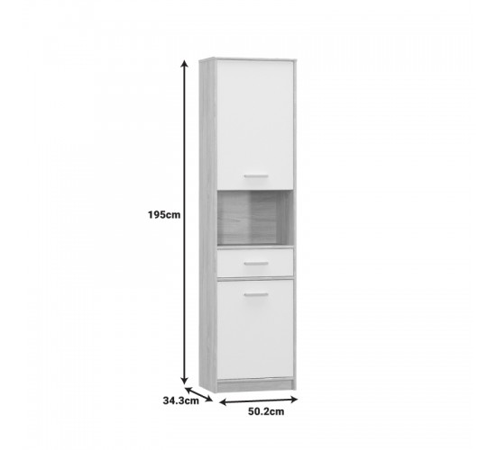 Ντουλάπα στήλη Letto σε oak - λευκό ματ απόχρωση 50,2x34,3x195εκ Υλικό: CLIPBOARD WITH MELAMINE COATING 173-000050 Ντουλάπα στήλη Letto σε oak - λευκό ματ απόχρωση 50,2x34,3x195εκ Υλικό: CLIPBOARD WITH MELAMINE COATING 173-000050