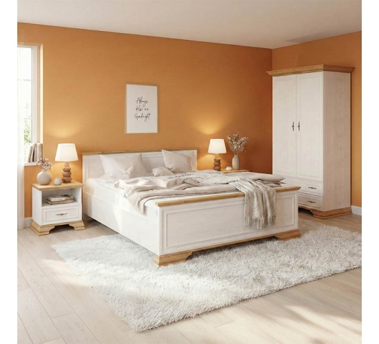 Σετ Κρεβατοκάμαρας Jaden με Κρεβάτι oak -λευκό 160x200εκ Σετ 4τεμ Υλικό: CLIPBOARD WITH MELAMINE COATING 173-000057