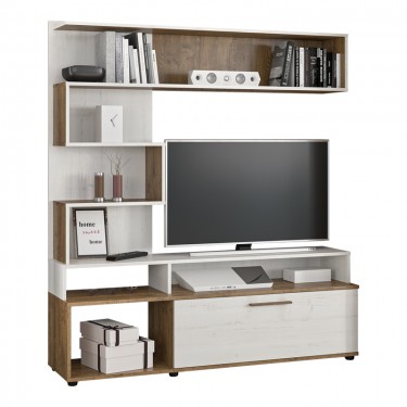 Σύνθετο σαλονιού Jasper καρυδί-αντικέ λευκό 151.5x37.5x169.5εκ Υλικό: CLIPBOARD WITH MELAMINE COATING 173-000058