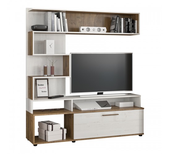 Σύνθετο σαλονιού Jasper καρυδί-αντικέ λευκό 151.5x37.5x169.5εκ Υλικό: CLIPBOARD WITH MELAMINE COATING 173-000058