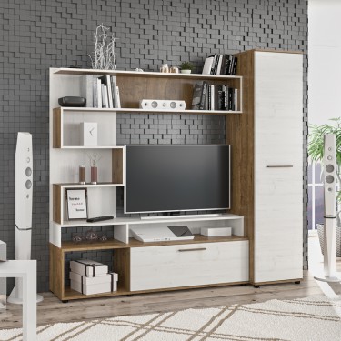 Σύνθετο σαλονιού Jasper καρυδί-αντικέ λευκό 151.5x37.5x169.5εκ Υλικό: CLIPBOARD WITH MELAMINE COATING 173-000058