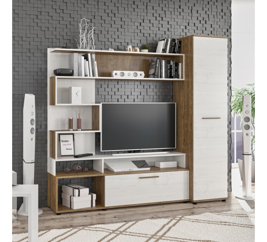 Σύνθετο σαλονιού Jasper καρυδί-αντικέ λευκό 151.5x37.5x169.5εκ Υλικό: CLIPBOARD WITH MELAMINE COATING 173-000058