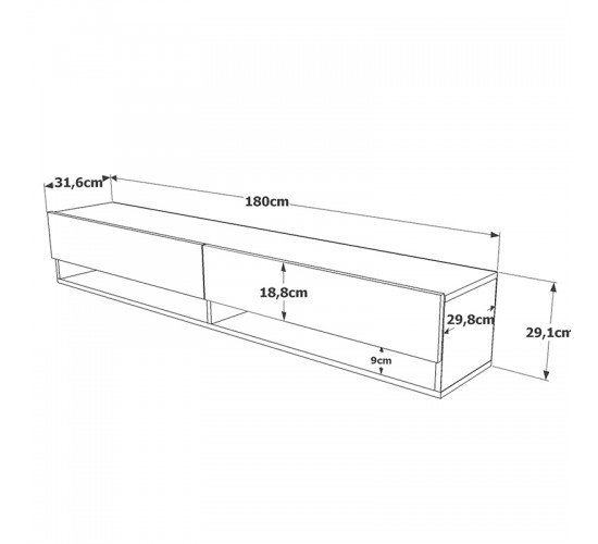 Έπιπλο τηλεόρασης επιτοίχιο Handra pakoworld ανθρακί-oak 180x31,5x29,5εκ