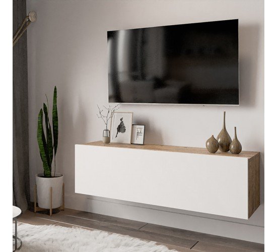 Έπιπλο τηλεόρασης επιτοίχιο Serit pakoworld λευκό-oak 100x31,5x29,5εκ Έπιπλο τηλεόρασης επιτοίχιο Serit pakoworld λευκό-oak 100x31,5x29,5εκ